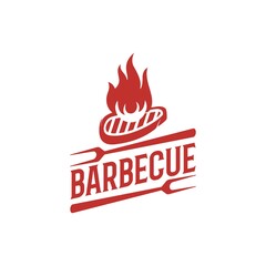 Steak Beef Barbecue bbq Barbeque Grill with fork Vector logo design