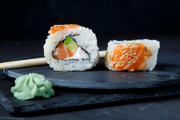 Gourmet sushi on black background