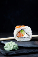 Gourmet sushi on black background
