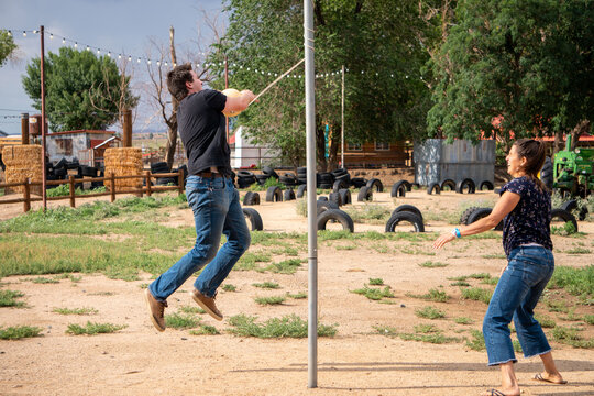 Man playing tetherball