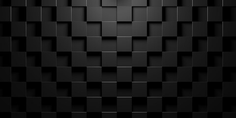 Modern minimal black checkerboard shifted cube geometrical pattern background flat lay top view from above