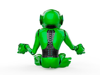 cyber monkey is doing yoga rear view