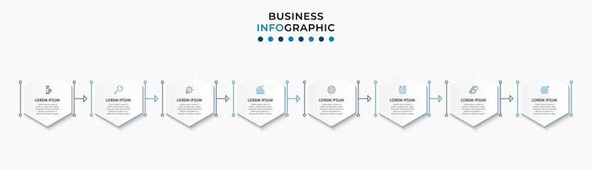 Vector Infographic design illustration business template with icons and 8 options or steps. Can be used for process diagram, presentations, workflow layout, banner, flow chart, info graph