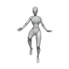 gynoid is the super fembot is floating in white background