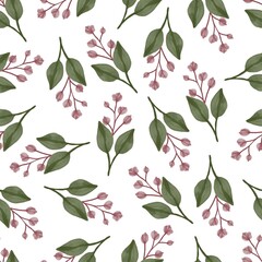 seamless pattern of red bud and green leaf for textie design