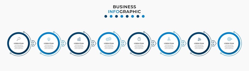 Vector Infographic design illustration business template with icons and 8 options or steps. Can be used for process diagram, presentations, workflow layout, banner, flow chart, info graph