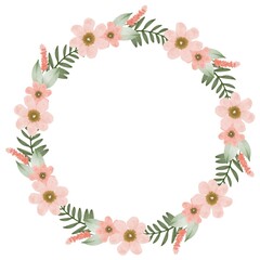 beautiful peach wreath, circle frame with peach flower and green leaf border