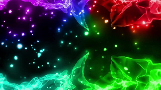 虹色の幻想的にキラキラしている波のような炎のようなオーラ　ループ