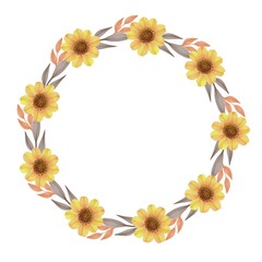 circle frame with  sunflower and brown leaf border