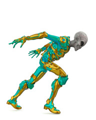 alien grey warrior is running side view