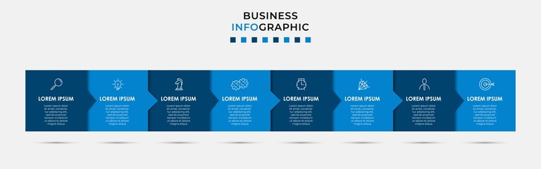 Vector Infographic design illustration business template with icons and 8 options or steps. Can be used for process diagram, presentations, workflow layout, banner, flow chart, info graph