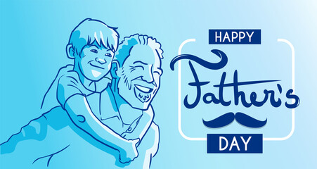 Father's Day Celebration Banner. Ideal material for gift cards and for retail and special offers. Illustration Son and Father.