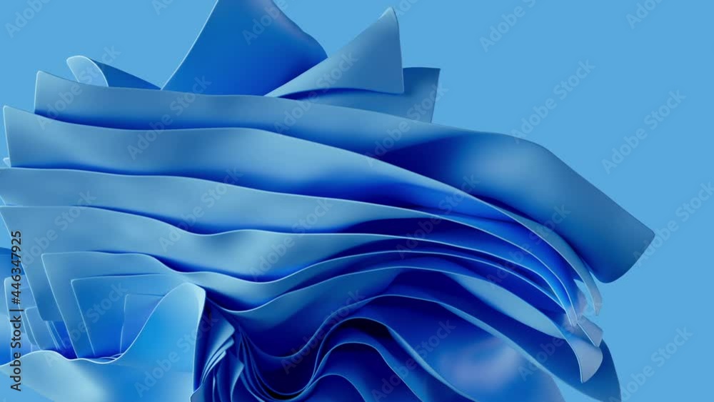 Wall mural animated abstract blue background with layers of silk folded drapery flowing, fashion wallpaper with