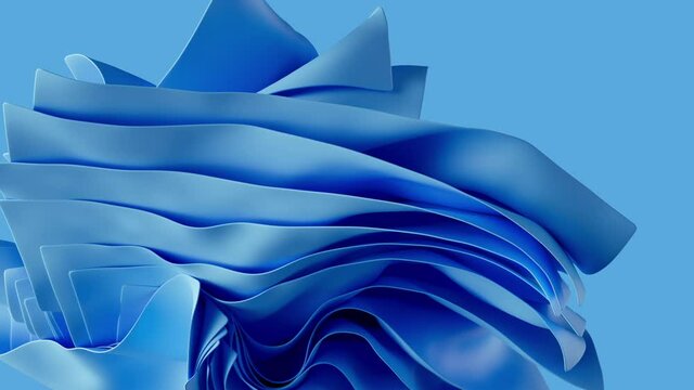 animated abstract blue background with layers of silk folded drapery flowing, fashion wallpaper with levitating cloth