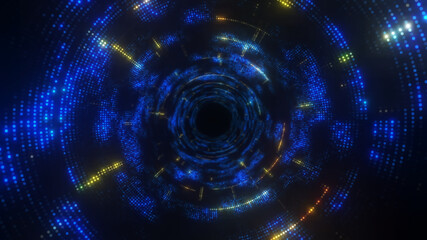 Travel through abstract dotted technology digital tunnel.