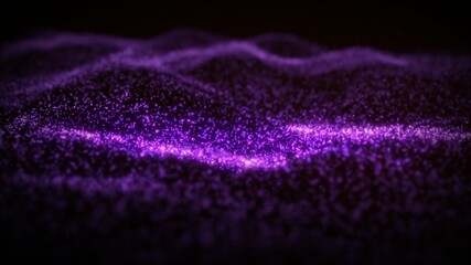 Abstract flowing smooth surface, fractal waves background from blinking particles. Grid, mesh of dots