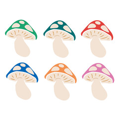 カラフルなきのこのイラストセット　線無し