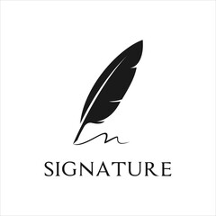 Quill Feather Pen, author Minimalist Signature Handwriting logo design template vector icon