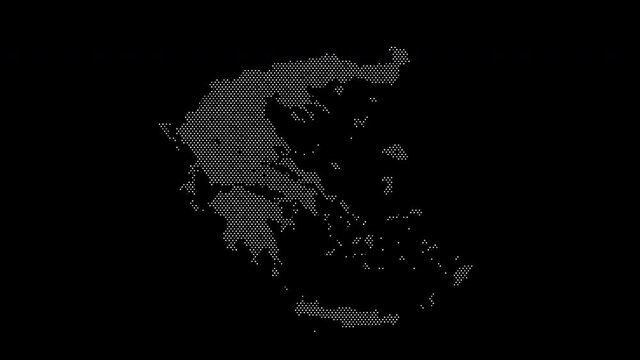 Greece map from particles, dots. Digital silhouette. Abstract animation background.