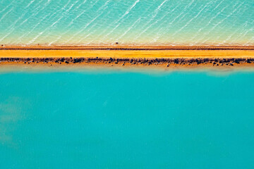 Aerial photography, Useless Loop, Shark Bay, Western Australia, June 2021, abstract images of salt ponds from above in varying colors of blue, green, and brown hues.