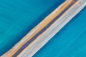 Aerial photography, Useless Loop, Shark Bay, Western Australia, June 2021, abstract images of salt ponds from above in varying colors of blue, green, and brown hues.