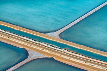 Aerial photography, Useless Loop, Shark Bay, Western Australia, June 2021, abstract images of salt ponds from above in varying colors of blue, green, and brown hues.