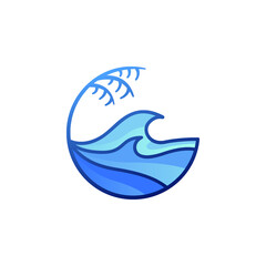 Modern Simple Beach and Wave Logo Icon Vector Design Template Isolated.