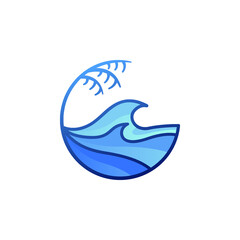Fototapeta premium Modern Simple Beach and Wave Logo Icon Vector Design Template Isolated.