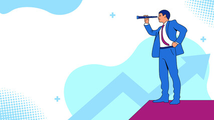 Businessman looking in spyglass. Career opportunities vector background
