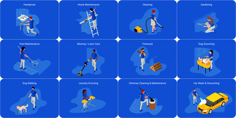 Working people various activities isometric set isolated vector