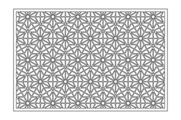 Decorative card for cutting. Recurring linear geometric mosaic pattern. Laser cut. Ratio 3:2. Vector illustration.