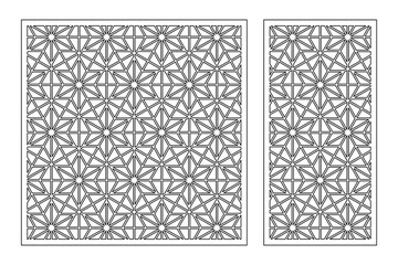 Set decorative card for cutting. Recurring linear geometric mosaic pattern. Laser cut. Ratio 1:1, 1:2. Vector illustration.