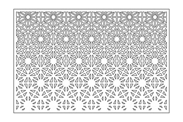 Decorative card for cutting. Recurring linear geometric mosaic pattern. Laser cut. Ratio 3:2. Vector illustration.