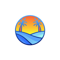 Modern Simple Beach and Sunset Logo Icon Vector Design Template Isolated.