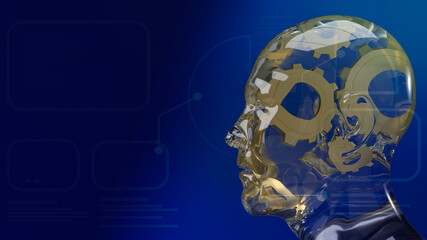 gold gear inside human crystal  head  for ai or machine learning  for technology  concept 3d rendering