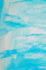 creative sky background: temporary image of cloudy blue heaven on a rough canvas with colored primer