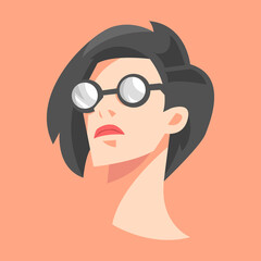 woman with sunglasses and short hair. portrait of a female on a orange background. flat vector illustration. suitable for print, beauty, avatar for social media, fashion etc.