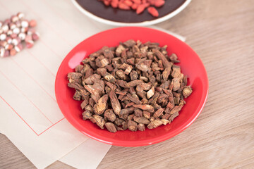 A plate of traditional Chinese medicine salvia on the table