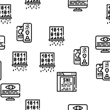 Privacy Policy Protect Vector Seamless Pattern Thin Line Illustration