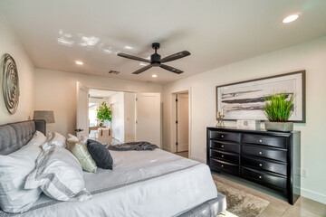 Master bedroom with gray accents