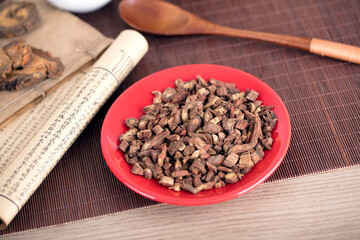 A plate of traditional Chinese medicine salvia on the table
