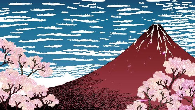 桜吹雪の富士山