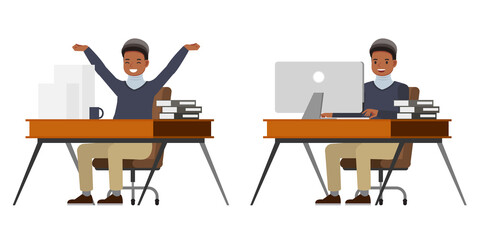 Businessman wear blue shirt character vector design. Presentation in various action.