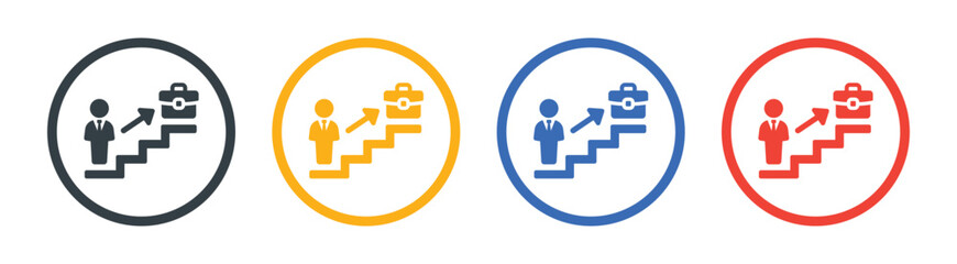 Businessman with arrow up for job promotion icon, symbol of achievement, ambition, challenge and motivation.