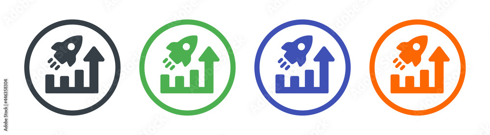 Poster Performance vector icon design. Containing rocket launch on data graph icon.