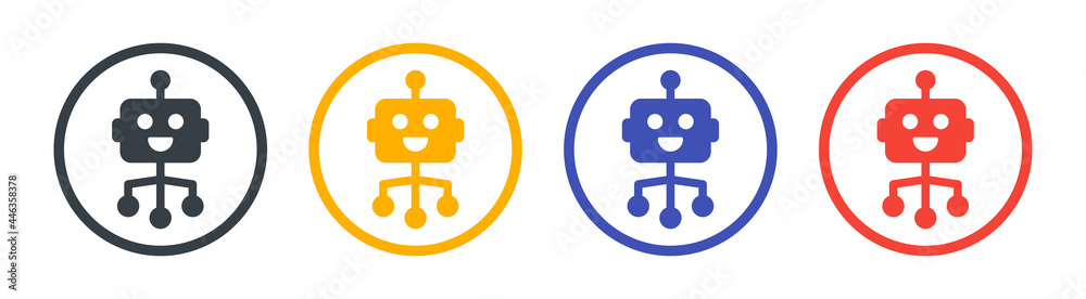 Poster Robot, robotics icon set. Robots engineered or robot assistance symbol.