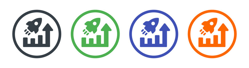 Performance vector icon design. Containing rocket launch on data graph icon.