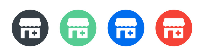 Obraz premium Drugstore, pharmacy, clinic, medical shop icon set. Healthcare concept