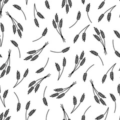 Wheat, barley, rice pattern for cereal background. Hand drawn sketch style oat seamless pattern. Wheat vector illustration.