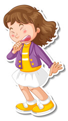 Sticker design with a girl sneezing cartoon character
